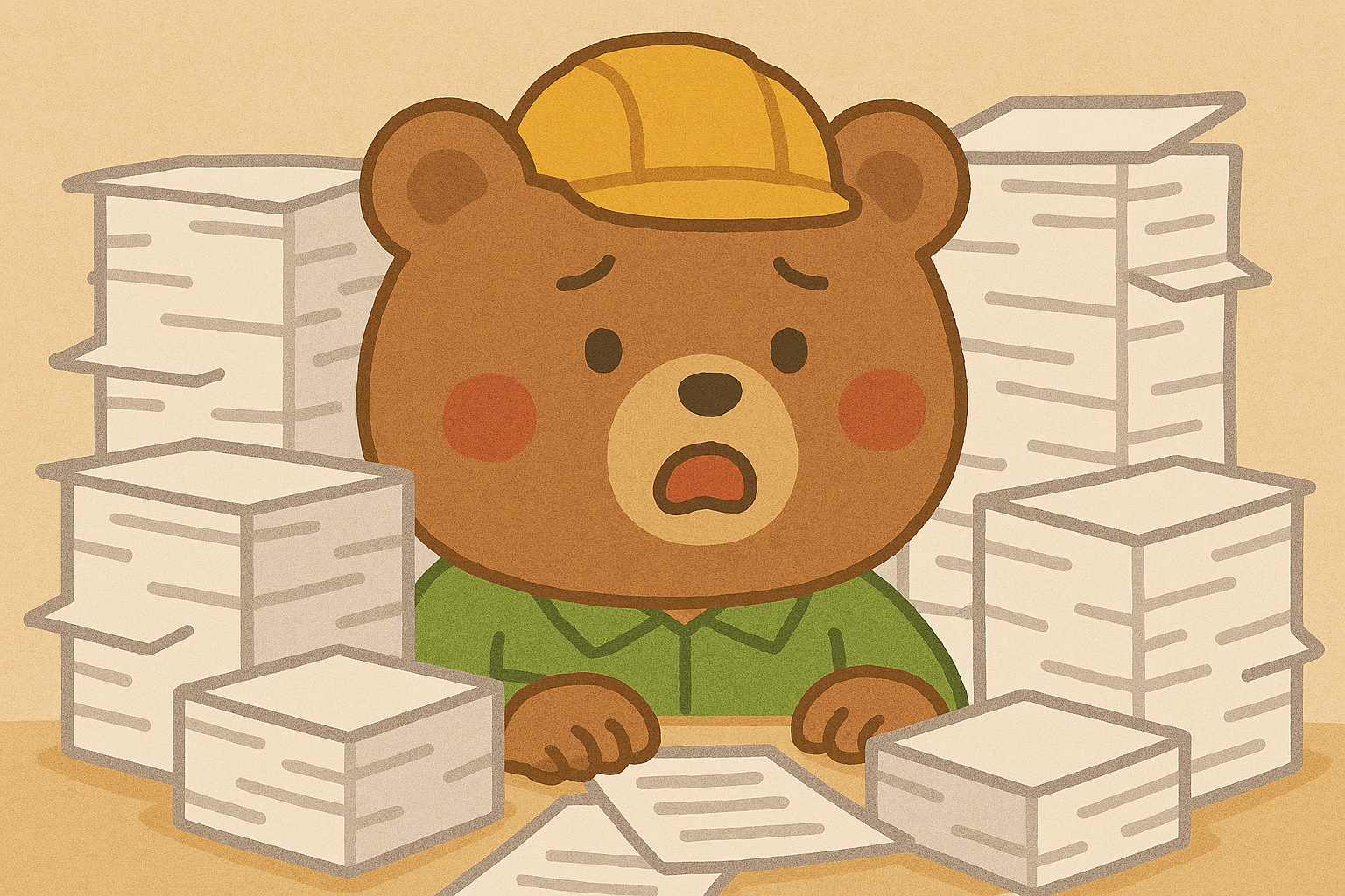 書類に埋もれるUD君